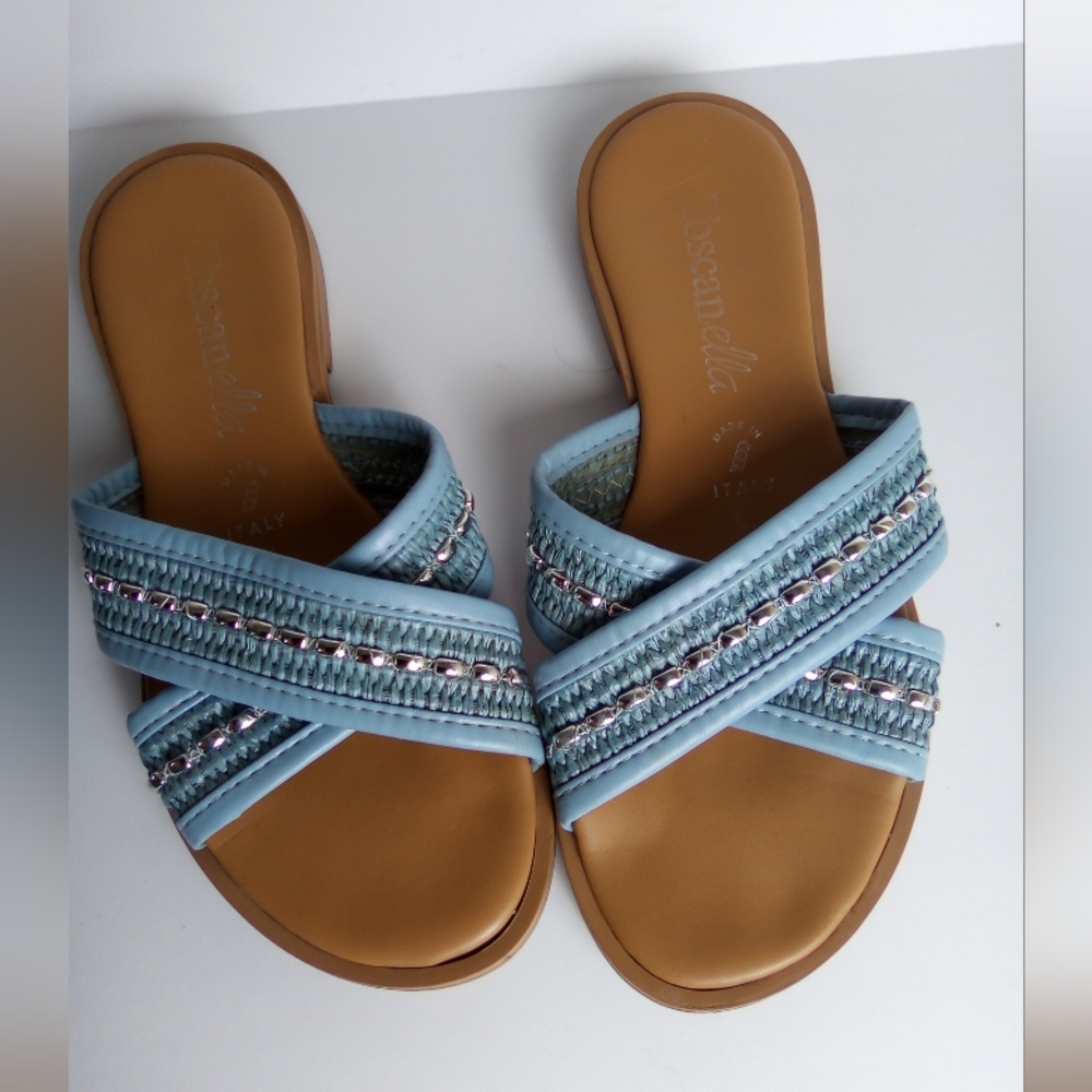 TOSCANELLA Blue Woven Sandals MADE IN ITALY SIZE 6.5 - Picture 4 of 9